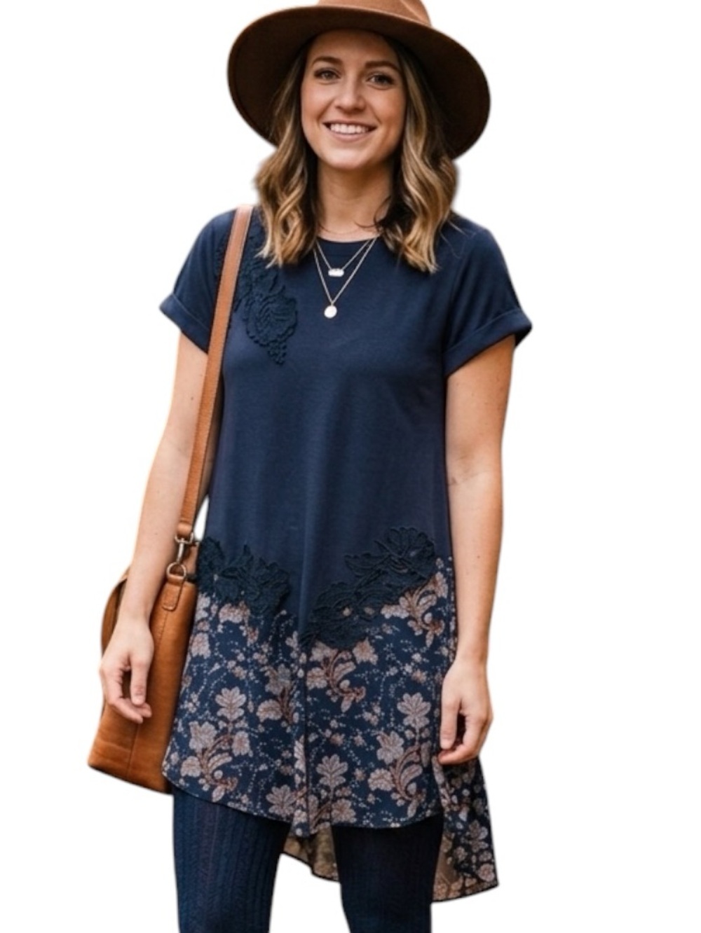 Anthropologie Lace Floral Boho Tunic Mini Dress Navy Size XS Cottagecore